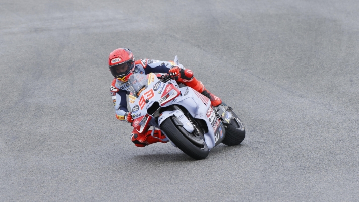epa11304277 Spanish MotoGP rider Marc Marquez, of Gresini Racing, takes a bend during a free practice session for the 2024 Motorcycling Gran Prix of Spain in Jerez de la Frontera, southern Spain, 27 April 2024.  EPA/Jose Manuel Vidal
