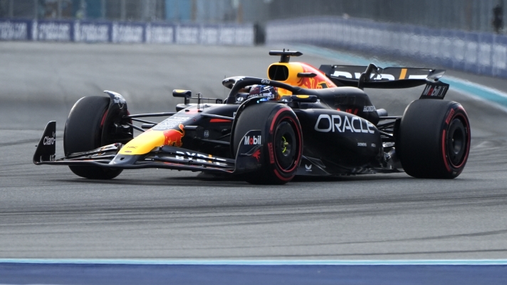 Red Bull driver Max Verstappen, of the Netherlands, steers his car during the Sprint race qualifying session at the Miami Formula One Grand Prix, Friday, May 3, 2024, in Miami Gardens, Fla. (AP Photo/Lynne Sladky)