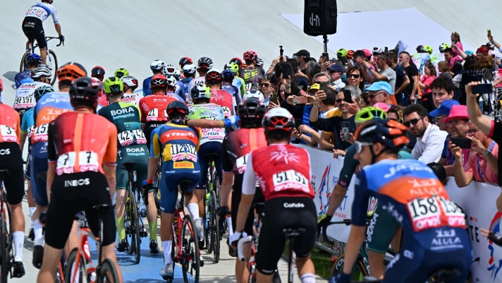The pack of riders at the departure of the 2th stage of the 107 Giro d'Italia 2024, cycling race over 161 km from San Francesco al Campo to Santuario di Oropa, Italy, 05 May 2024. ANSA/LUCA
