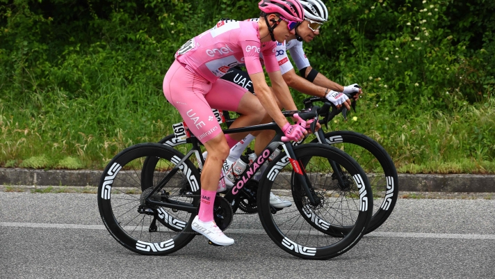 Team UAE's Slovenian rider Tadej Pogacar rides during the 9th stage of the 107th Giro d'Italia cycling race, 214km between Avezzano and Naples, on May 12, 2024. (Photo by Luca Bettini / AFP)