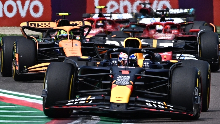 Red Bull Racing's Dutch driver Max Verstappen leads the Emilia Romagna Formula One Grand Prix at the Autodromo Enzo e Dino Ferrari race track in Imola on May 19, 2024. (Photo by GABRIEL BOUYS / AFP)