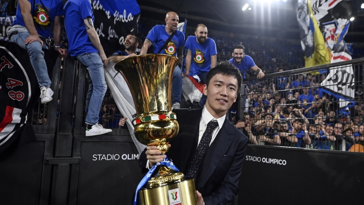 InterÃ?s president Steven Zhang celebrates with the trophy after winning the Coppa Italia Final soccer match between Juventus FC and FC Inter at the Olimpico stadium in Rome, Italy, 11 May 2022. ANSA/RICCARDO ANTIMIANI