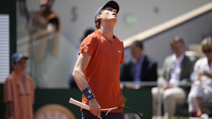 Italy's Jannik Sinner arrives for the semifinal match of the French Open tennis tournament against Spain's Carlos Alcaraz at the Roland Garros stadium in Paris, Friday, June 7, 2024. (AP Photo/Christophe Ena)