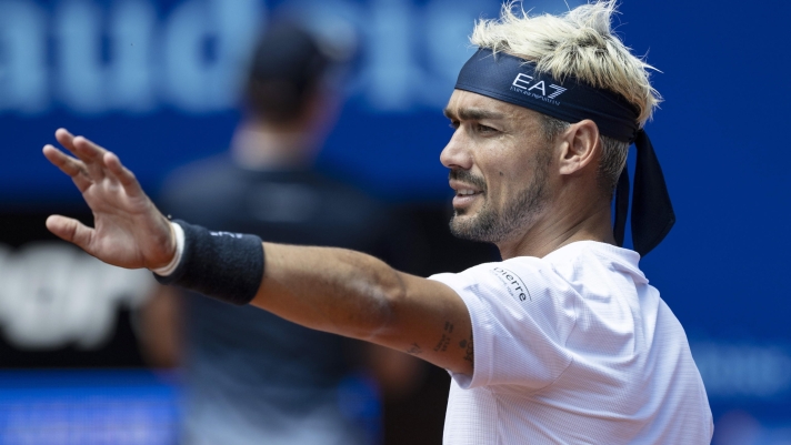 epa11479774 Fabio Fognini of Italy reacts in his match against Titouan Droguet of France at the ATP Swiss Open tennis tournament in Gstaad, Switzerland, 15 July 2024.  EPA/PETER SCHNEIDER