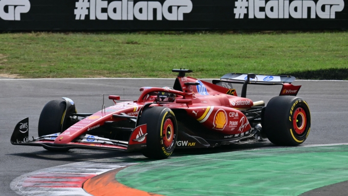 Ferrari's Monegasque driver Charles Leclerc drives during the Italian Formula One Grand Prix race at Autodromo Nazionale Monza circuit, in Monza on September 1, 2024. (Photo by Andrej ISAKOVIC / AFP)