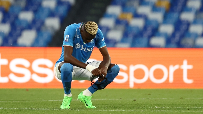 Napoli?s Victor Osimhen  during the Serie A soccer match between Napoli and Roma at the Diego Armando Maradona Stadium in Naples, north west Italy - Saturday, April 28 , 2024. Sport - Soccer .  (Photo by Alessandro Garofalo/Lapresse)