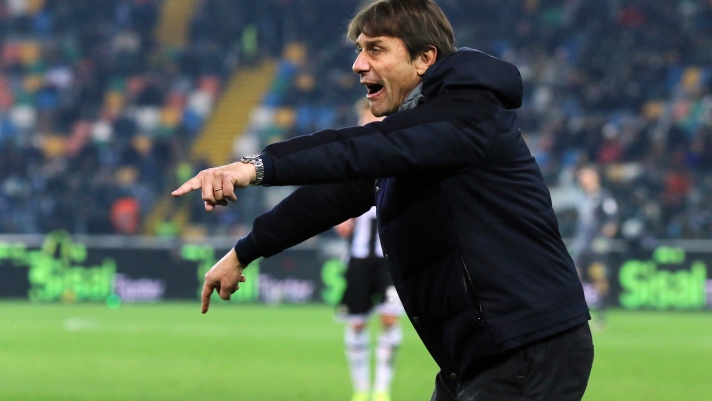 NapoliÕs head coach Antonio Conte during the Serie A soccer match between Udinese and Napoli at the Bluenergy Stadium in Udine, north east Italy - Saturday, December 14,2024 sport - soccer (Photo by Andrea Bressanutti/Lapresse)