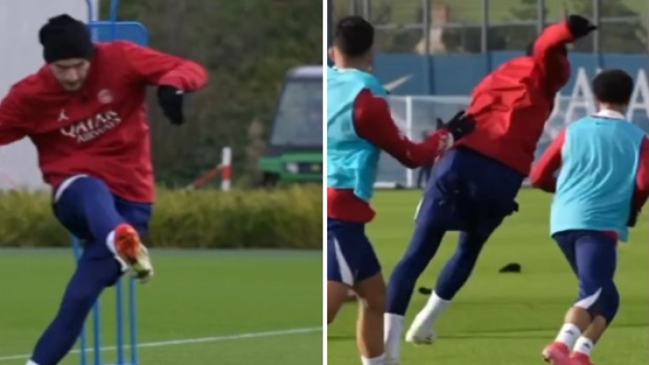 Kvicha Kvaratskhelia sta dimostrando ai compagni in allenamento tutta la sua tecnica. Il nuovo attaccante del Psg si prepara per fare il suo debutto in Francia (Instagram/@psg)