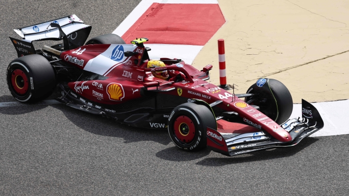 Ferrari's British driver Lewis Hamilton drives during the first day of the Formula One pre-season testing at the Bahrain International Circuit in Sakhir on February 26, 2025. (Photo by FADEL SENNA / AFP)