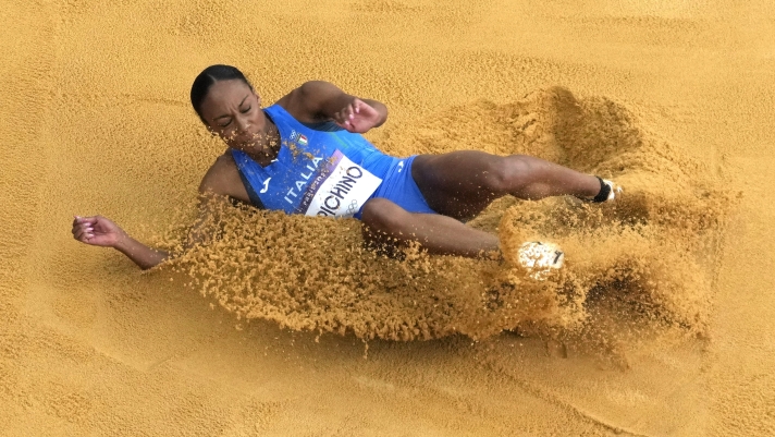 Larissa Iapichino, of Italy, competes in the women's long jump final at the 2024 Summer Olympics, Thursday, Aug. 8, 2024, in Saint-Denis, France. (AP Photo/David J. Phillip)