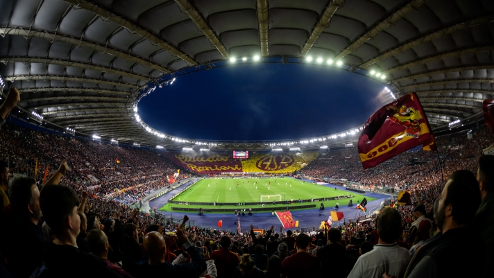 ROME, ITALY - MAY 18: AS Roma fans during the Serie A match between Roma and Milan at Stadio Olimpico on May 18, 2025 in Rome, Italy. (Photo by Fabio Rossi/AS Roma via Getty Images)