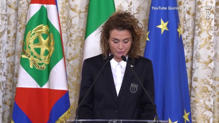 Cristiana Girelli, captain of the Italian women`s national football team, speaking with emotion.