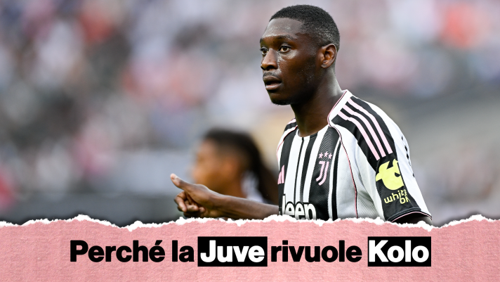 Randal Kolo Muani in a Juventus kit, celebrating a goal.