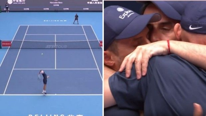 Jannik Sinner celebrating a victory, possibly after Beijing tournament
