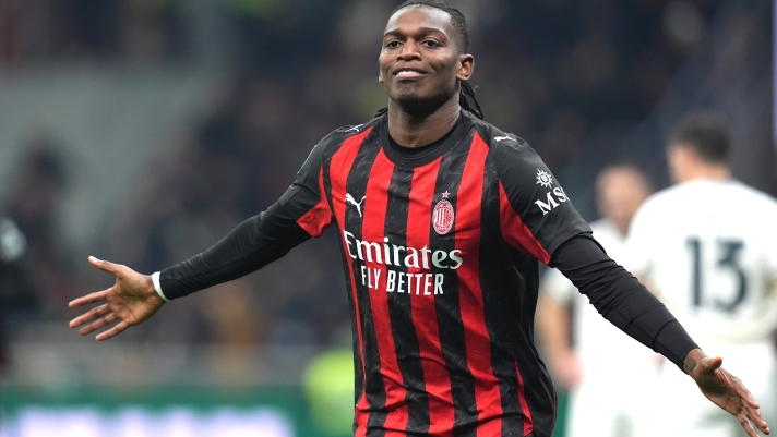AC Milanâs Rafael Leao .celebrates after scoring 1-0 during the Serie A soccer match between Milan and Lazio  at the San Siro  Stadium in Milan , north Italy - Saturday , November  29 , 2025. Sport - Soccer . (Photo by Spada/LaPresse)
