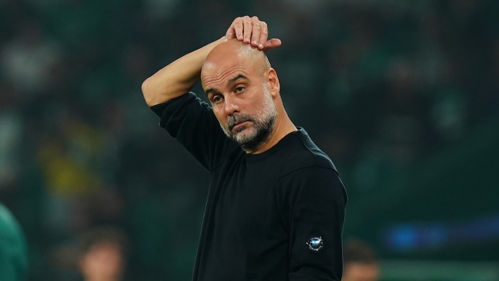  Pep Guardiola, Manager of Manchester City, looks on during the UEFA Champions League 2024/25 League Phase MD4 match between Sporting Clube de Portugal and Manchester City at Estadio Jose Alvalade on November 05, 2024 in Lisbon, Portugal. (Photo by Gualter Fatia/Getty Images)