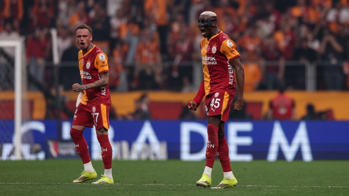  Victor Osimhen of Galatasaray celebrates after scoring his team's third goal during the Trendyol Süper Lig match between Galatasaray SK and Antalyaspor at Rams Park Stadium on May 9, 2026 in Istanbul, Turkey. (Photo by Ahmad Mora/Getty Images)