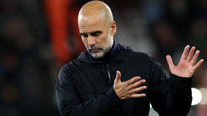 BOURNEMOUTH, ENGLAND - MAY 19: Pep Guardiola, Manager of Manchester City, acknowledges the fans following the team's 1-1 draw in the Premier League match between Bournemouth and Manchester City at Vitality Stadium on May 19, 2026 in Bournemouth, England. (Photo by Eddie Keogh/Getty Images)
