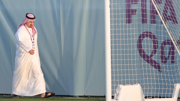 epa10312740 Yasser Al Misehal, president of the Saudi Arabian Football Federation (SAFF), attends a training session of the Saudi Arabian national soccer team in Doha, Qatar, 18 November 2022. The FIFA World Cup 2022 will take place from 20 November to 18 December 2022 in Qatar.  EPA/FRIEDEMANN VOGEL