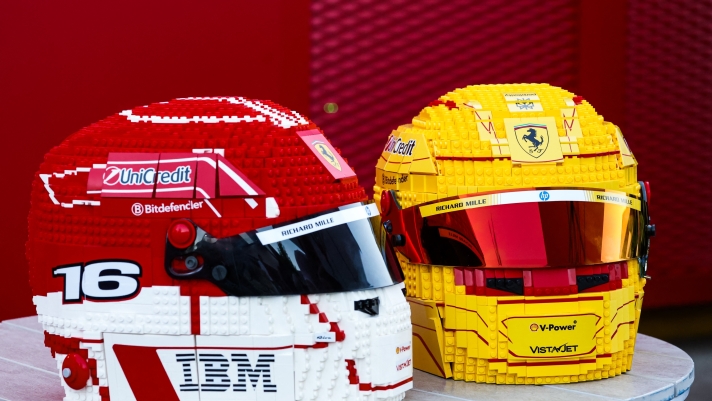 LEGO replica helmet of HAMILTON Lewis (gbr), Scuderia Ferrari SF-26, and LECLERC Charles (mco), Scuderia Ferrari SF-26, during the Formula 1 Qatar Airways Australian Grand Prix 2026, 1st round of the 2026 Formula One World Championship from March 6 to 8, 2026 on the Albert Park Circuit, in Melbourne, Australia - Photo Florent Gooden / DPPI (Photo by Florent Gooden / DPPI via AFP)
