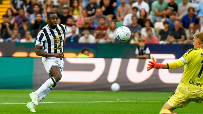 Udinese's Hassane Kamara scores a goal during the italian soccer Serie A match between Udinese Calcio vs Como 1907 on 22 August 2026 at the Bluenergy stadium in Udine, Italy. ANSA/Ettore Griffoni