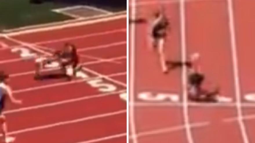 Incredibile, vince la corsa ad ostacoli con due capriole