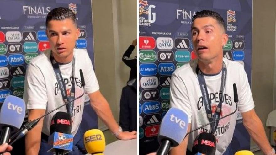 Giovane giornalista interrompe Cristiano Ronaldo in conferenza: la sua reazione Giovane giornalista interrompe Cristiano Ronaldo in conferenza: la sua reazione
