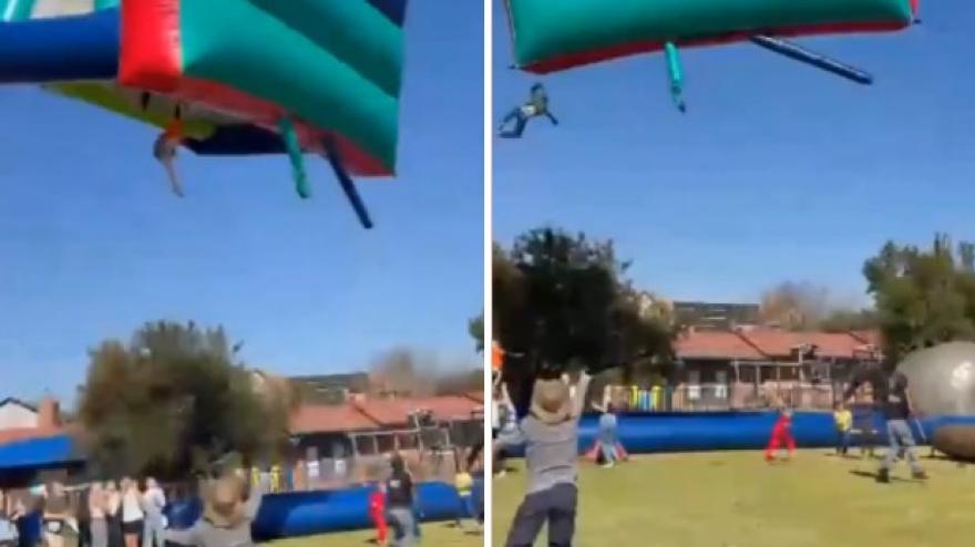Vento solleva gonfiabile: bambini cadono da 10 metri Vento solleva gonfiabile: bambini cadono da 10 metri