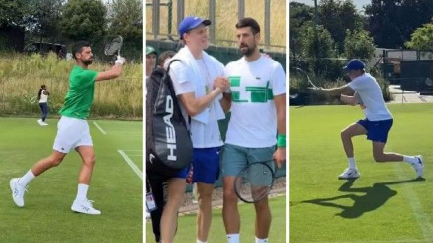 Sinner incontra Djokovic a Wimbledon, quanti sorrisi! Sinner incontra Djokovic a Wimbledon, quanti sorrisi!