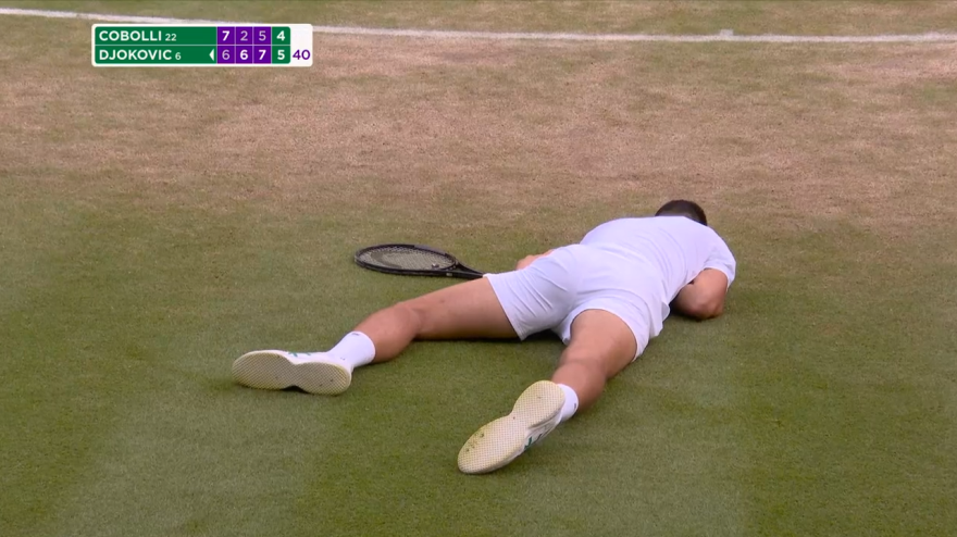 Djokovic finisce faccia a terra sul match point: il gesto di Cobolli è da applausi Djokovic finisce faccia a terra sul match point: il gesto di Cobolli è da applausi