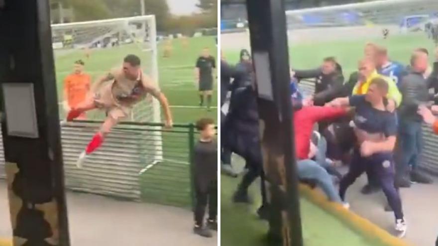 È una scena surreale: i giocatori scavalcano la rete e scoppia la rissa con i tifosi È una scena surreale: i giocatori scavalcano la rete e scoppia la rissa con i tifosi