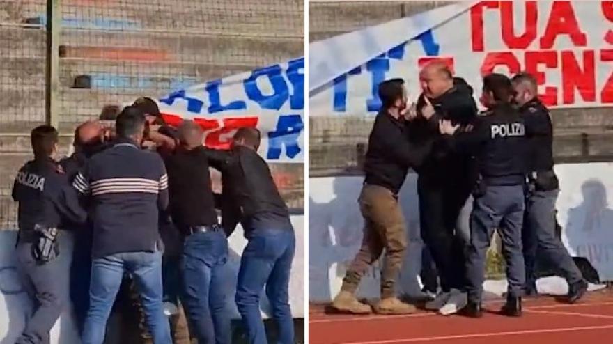 Caos in campo: il presidente strappa lo striscione dei tifosi e parte la rissa Caos in campo: il presidente strappa lo striscione dei tifosi e parte la rissa