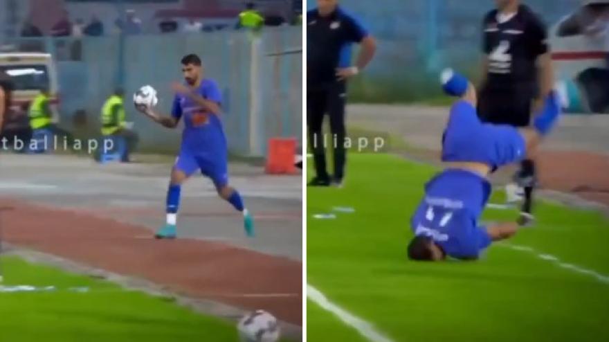 Rimessa laterale con capriola shock: rischia di spezzarsi il collo Rimessa laterale con capriola shock: rischia di spezzarsi il collo