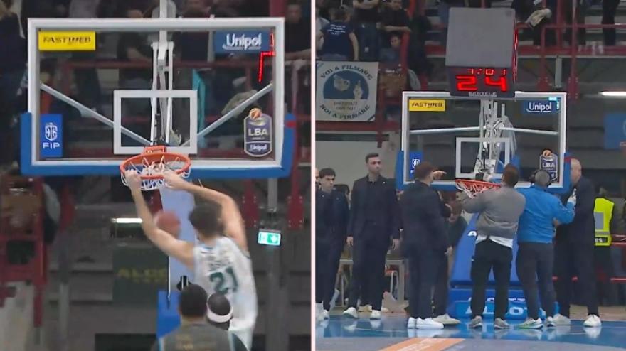 Basile schiaccia, ma sfonda il canestro: Napoli-Cantù viene sospesa