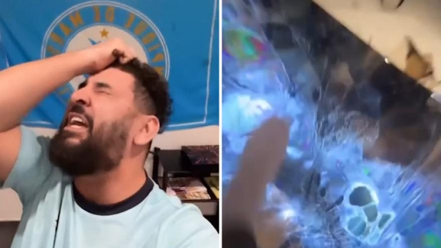 Marsiglia eliminato, tifoso perde la testa e distrugge la televisione!