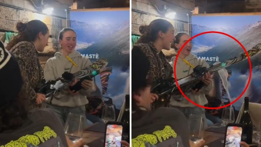 Come si festeggia un bronzo olimpico? Flora Tabanelli sciabola... con gli sci!