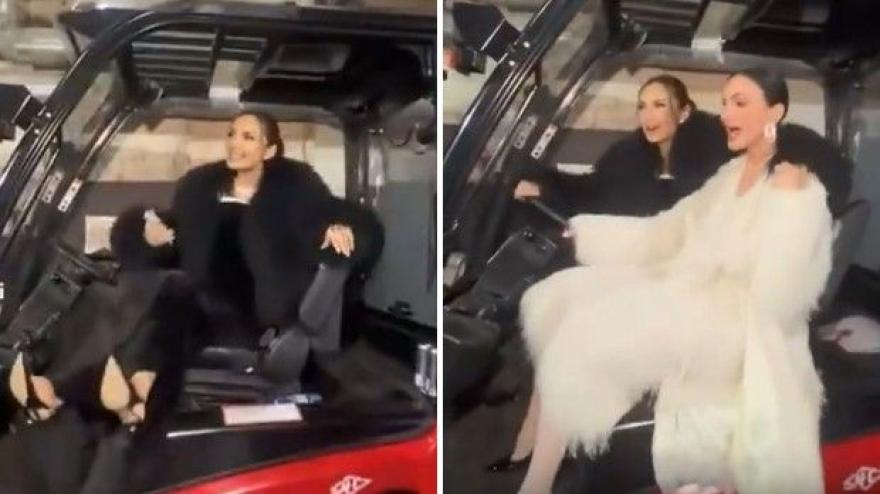 Elettra Lamborghini sul muletto con Arisa: "Mio nonno faceva i trattori!"