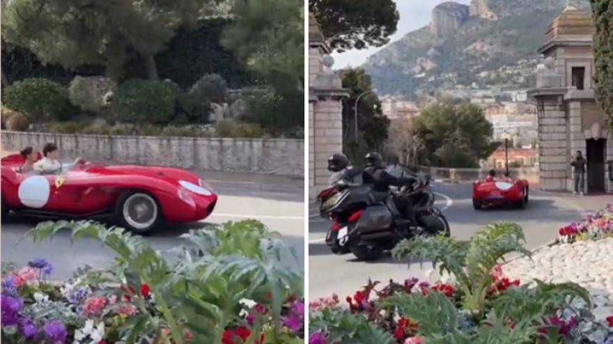 Leclerc sposa la sua Alexandra: la coppia sfreccia in Ferrari per Monaco