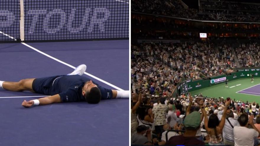 Scambio infinito, Djokovic stremato a terra! E il pubblico impazzisce