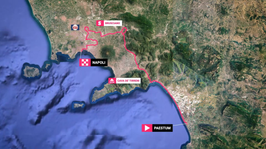 Giro d'Italia 2026, il percorso della sesta tappa da Paestum a Napoli