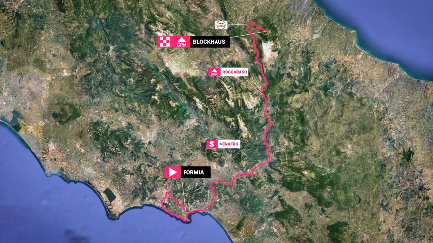 Giro d'Italia 2026, il percorso della settima tappa da Formia a Blockhaus