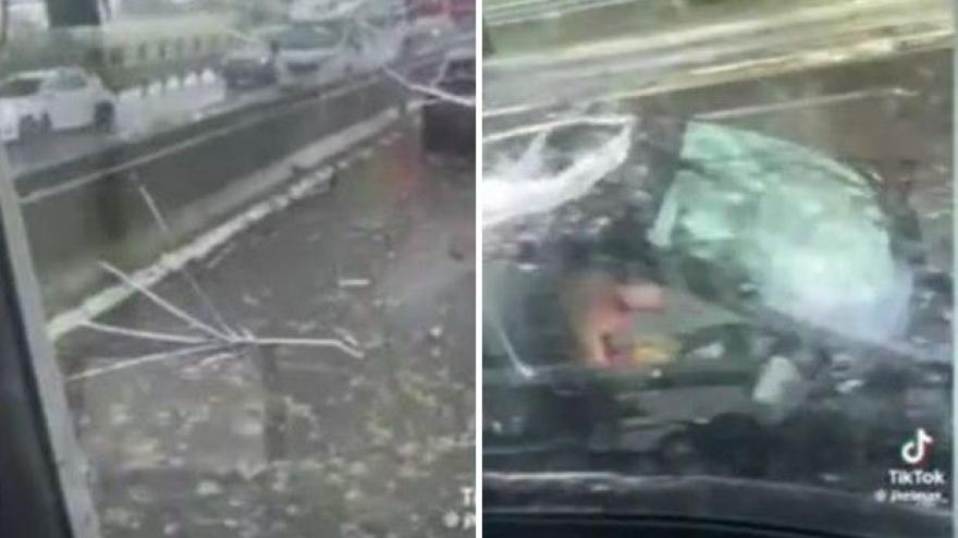 Violenta grandinata sull'A13: auto distrutte e feriti