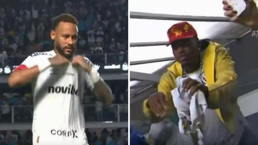 neymar doppietta con il santos in tribuna esulta leao lui gli regala la maglia da Video.gazzetta.it neymar doppietta con il santos in tribuna esulta leao lui gli regala la maglia