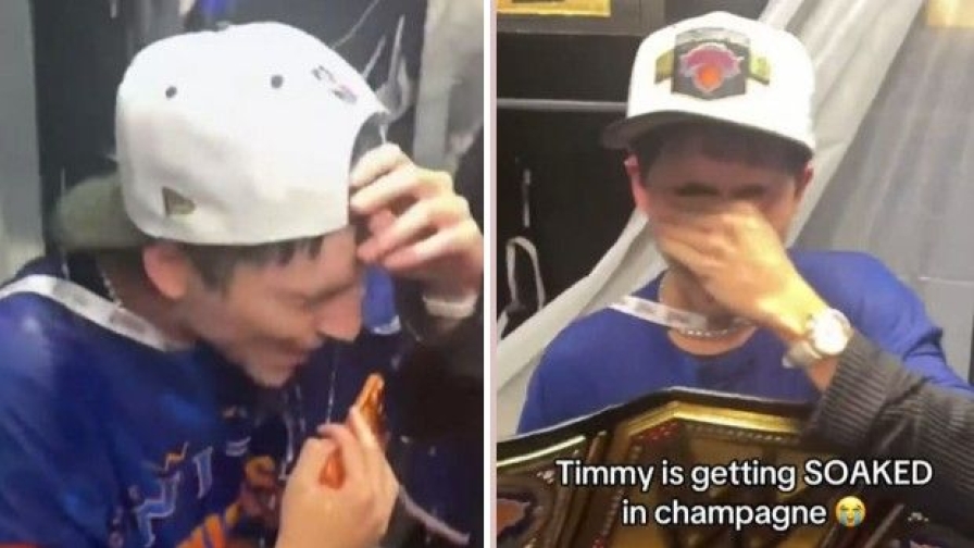 Chalamet scatenato con i Knicks: "doccia" di champagne negli spogliatoi