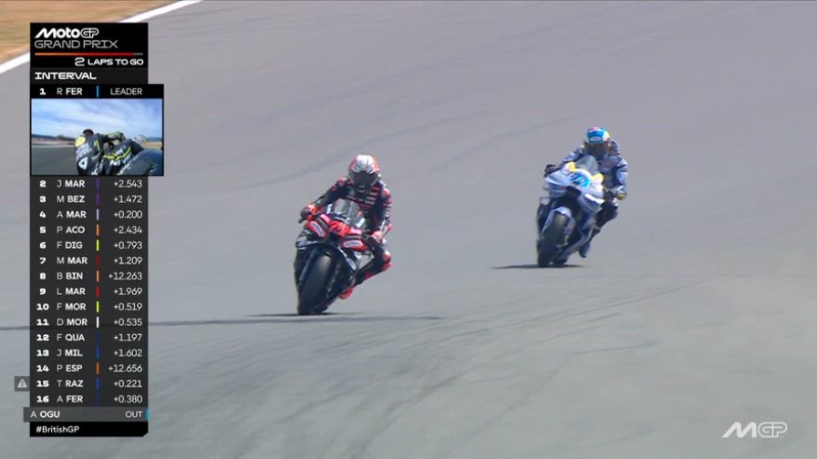 Bezzecchi commovente, resiste ad Alex Marquez: l'ultimo giro del GP di Gran Bretagna