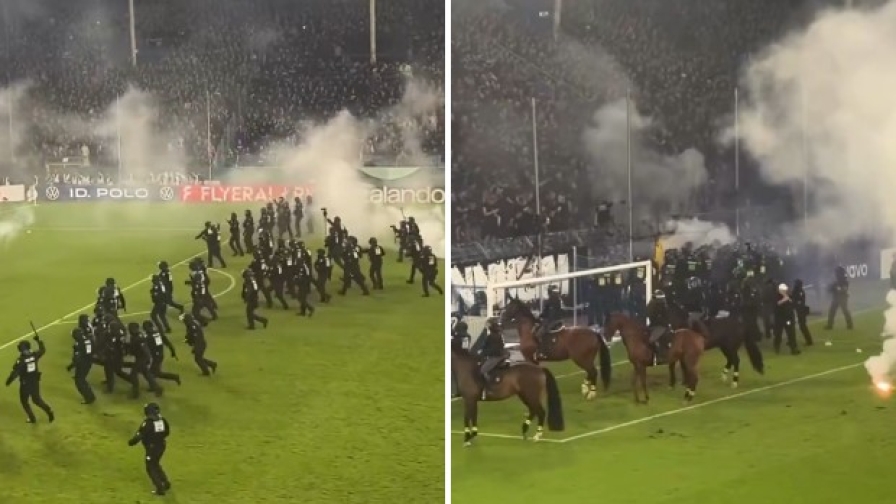 Follia in Germania: invasione di campo e razzi, poi arriva la polizia a cavallo