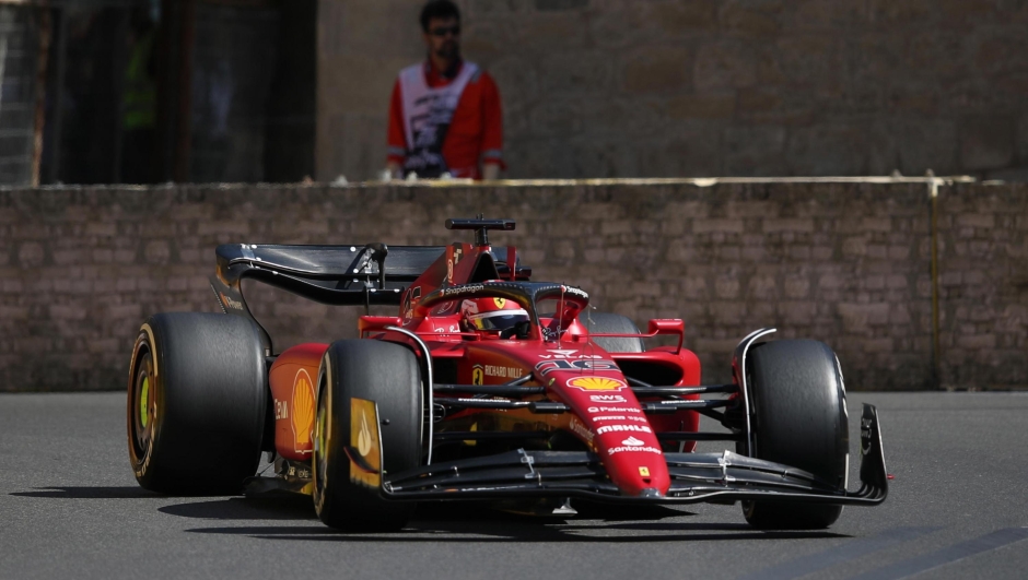 epa10005685 Monaco's Formula One driver Charles Leclerc of Scuderia Ferrari in action during the practice session of the Formula One Grand Prix of Azerbaijan at the Baku City Circuit in Baku, Azerbaijan, 10 June 2022. The Formula One Grand Prix of Azerbaijan will take place on 12 June 2022.  EPA/ALI HAIDER