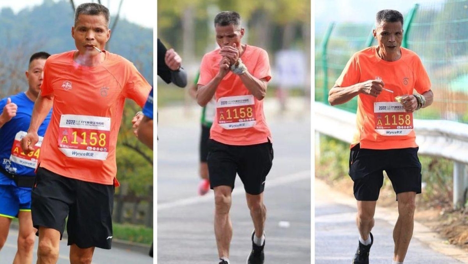 Uncle Chen fuma mentre corre maratona