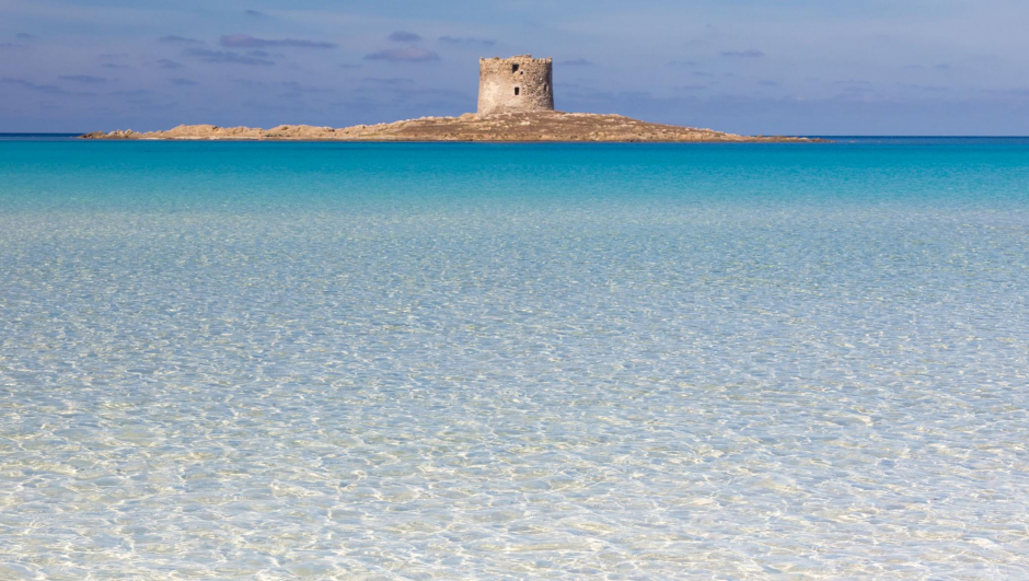 Beautiful turquoise blue mediterranean Pelosa beach near Stintino,Sardinia, Italy.