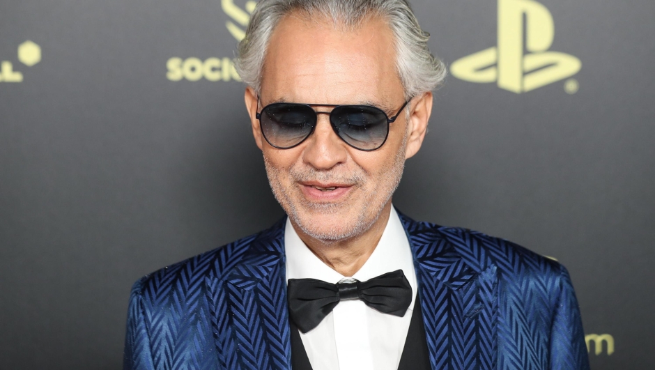 epa10249200 Italian tenor Andrea Bocelli arrives for the Ballon d'Or ceremony in Paris, France, 17 October 2022. For the first time the Ballon d'Or, presented by the magazine France Football, will be awarded to the best players of the 2021-22 season instead of the calendar year.  EPA/Mohammed Badra